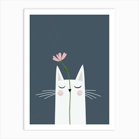 White Cat With Flower Art Print