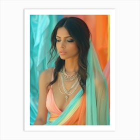 Beautiful Woman In Colorful Sari Art Print