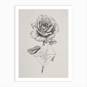 English Rose Love Letter Line Drawing 3 Art Print