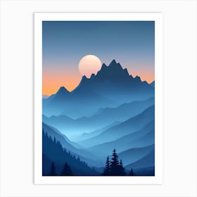 Misty Mountains Vertical Composition In Blue Tone 35 Art Print