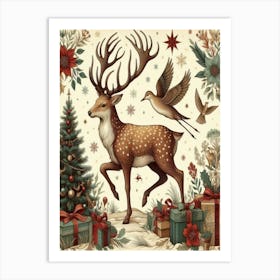 Christmas Deer 4 Style William Morris Art Print