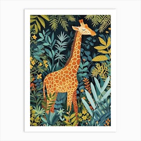 Giraffe With Leaves Colourful Illustration 1 Art Print