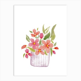 Watercolor Flowers In A Basket Art Print