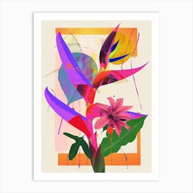 Heliconia 2 Neon Flower Collage Art Print