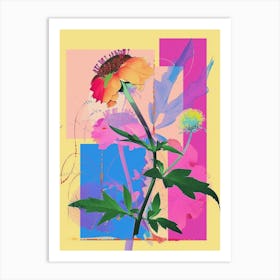 Scabiosa 3 Neon Flower Collage Art Print