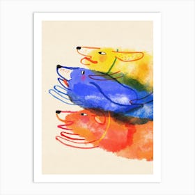 Happy Running Dogs In A Pile Art Print