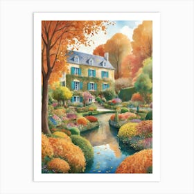 Giverny Gardens France In Autumn Fall Illustration Art print Art Print