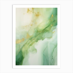 Green, White, Gold Flow Asbtract Painting 1 Art Print