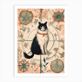 Floral Compass Cat Art Print