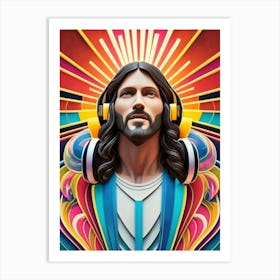 Jesus With Headphones Art Print