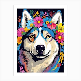 Siberian Husky Portrait With A Flower Crown, Matisse Painting Style 2 Art Print