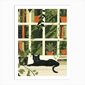 Black Cat On Window Sill 2 Art Print