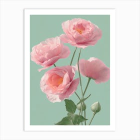 Pink Roses Flowers Acrylic Painting In Pastel Colours 2 Art Print