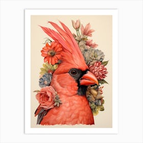 Bird With A Flower Crown Northern Cardinal 2 Art Print