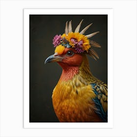 Phoenix Bird With A Flower Crown European Robin Art Print