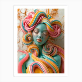 Girl With Colorful Hair Art Print