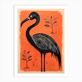 Flamingo, Woodblock Animal  Drawing 8 Art Print