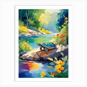 Turtle On The River Art Print