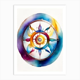 Dharma Wheel, Symbol, Third Eye Watercolour 1 Art Print