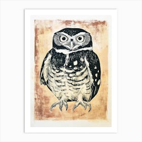 Australian Masked Owl Linocut Blockprint 1 Art Print