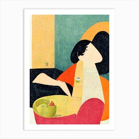 Woman And Bowl Of Fruits Cubistic Style Art Print