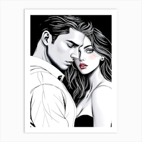 Man And A Woman Illustration Art Print