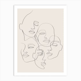 People Faces Line Drawing 1 Art Print