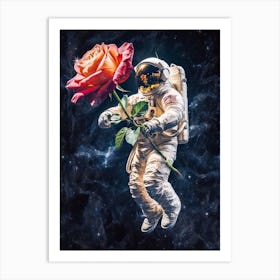 Astronaut With A Bouquet Of Flowers 8 Art Print