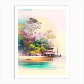 Pulau Lang Tengah Malaysia Watercolour Pastel Tropical Destination Art Print