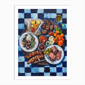 Mediterranean Mezze Board Blue Checkerboard 2 Art Print