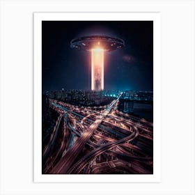 Alien Ship Attack On The City Art Print