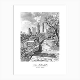 The Domain Austin Texas Black And White Drawing 1 Poster Art Print