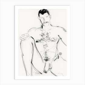 Male Nude 2 - homoerotic man erotic drawing ink pencil Art Print