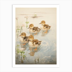 Ducklings In The Water Japanese Woodblock Style 8 Art Print