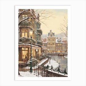 Vintage Winter Illustration Amsterdam Netherlands 2 Art Print