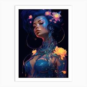 Flower Cyberpunk Girl 2 Art Print