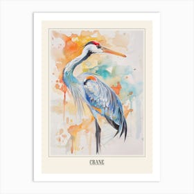 Crane Colourful Watercolour 4 Poster Art Print