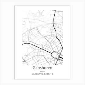 Ganshoren,Belgium Minimalist Map Art Print