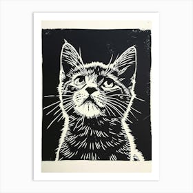 American Shorthair Linocut Blockprint 6 Art Print