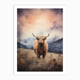 Highland Cow In The Moonlight 2 Art Print