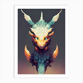 Dragon Head Pixel Art Fire Art Print