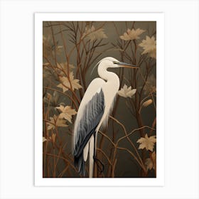 Dark And Moody Botanical Egret 1 Art Print