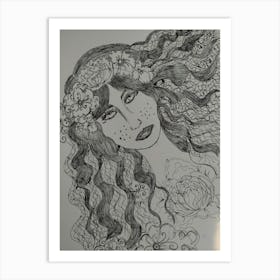 Lady pen drawing Art Print