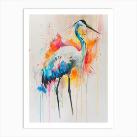 Crane Colourful Watercolour 2 Art Print
