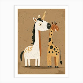 Unicorn & Giraffe Friend Muted Pastel 4 Art Print