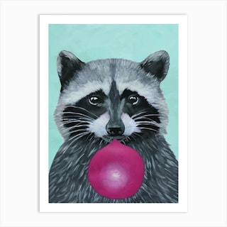Raccoon With Bubblegum Art Print