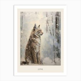 Vintage Winter Animal Painting Poster Lynx Art Print
