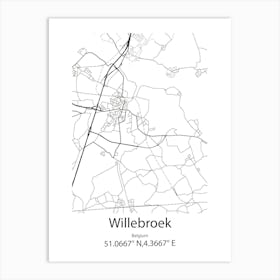 Willebroek,Belgium Minimalist Map Art Print