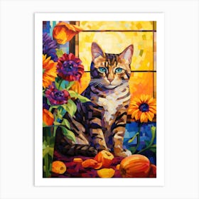 Cat With Flowers Art Print