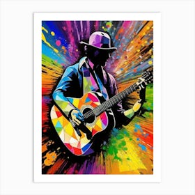 Multicoloured Abstract Acoustic Guitar Player Art Print